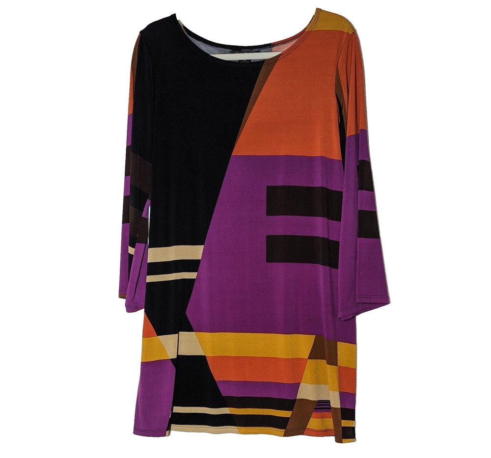 Sunny Taylor Tunic Top Women Size XL Geometric 70s Disco Sheath Dress USA